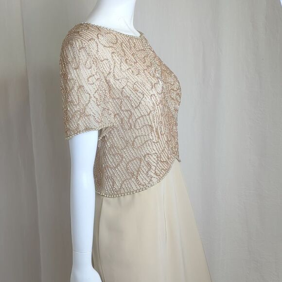 Montage Mon Cheri Tan  MOB Gown Beaded Bodice and Tan Straight Skirt Size 18 - Picture 3 of 7